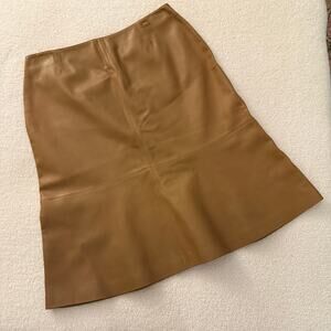 Chanel Camel Cognac Lambskin Leather A-Line Skirt 40 New